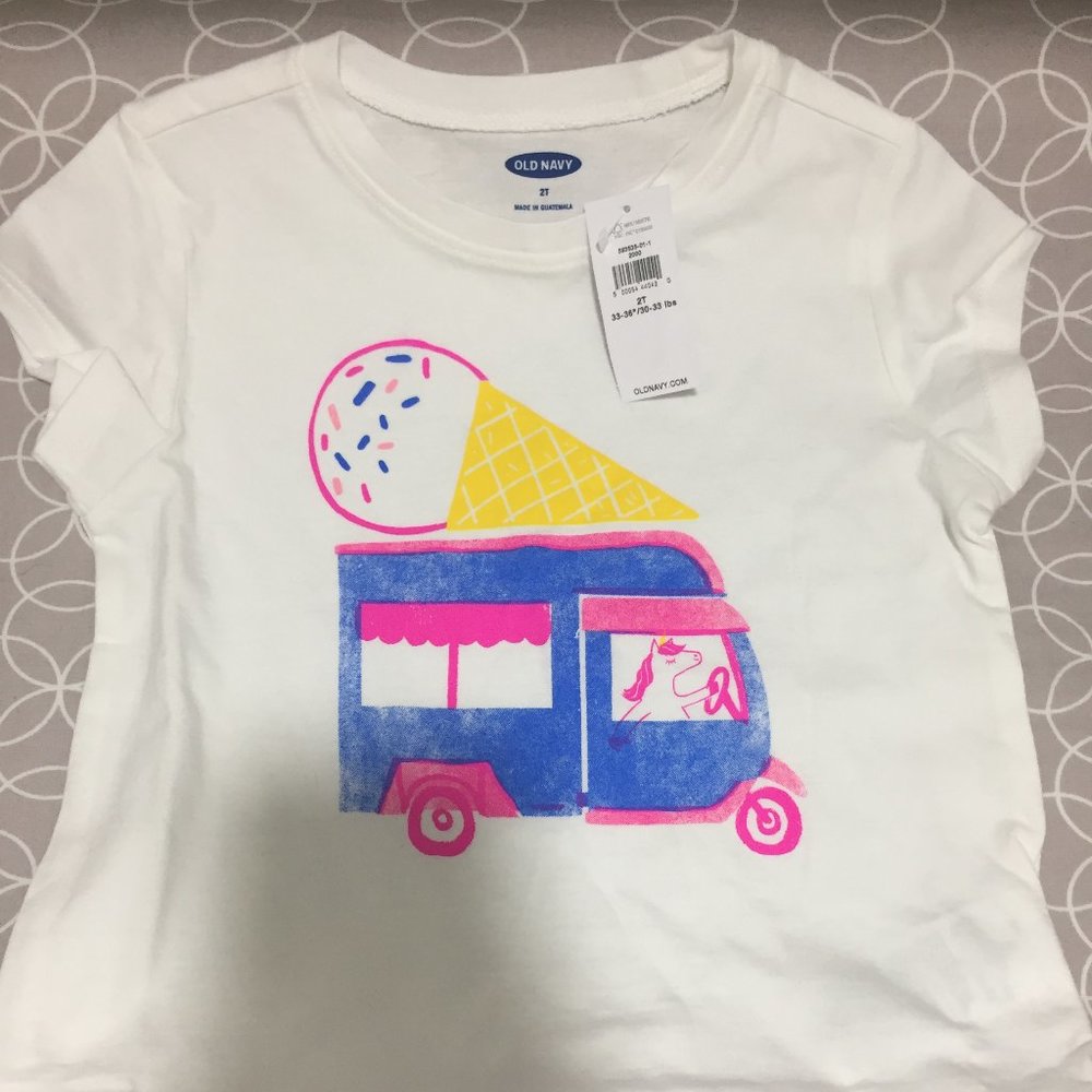 2T Girl's White T-shirt - Ice Cream Van - NWT